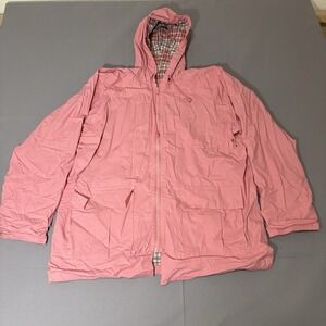 Misty Harbor Rain Jacket Womens Medium Pink Full Zip Hooded PVC Plaid Lined